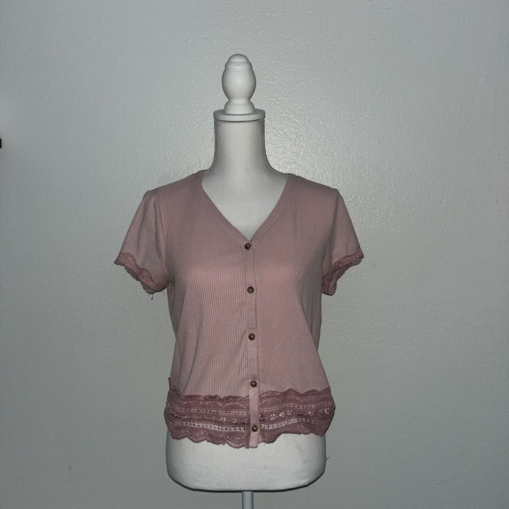 Justice Pink Short Sleeve Button Down Blouse
